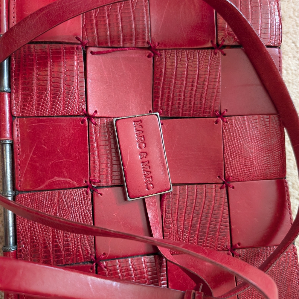 Chic Red Patchwork Handbag With Mirror - image 6